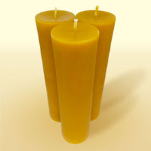 Load image into Gallery viewer, Set of 3 No.3 beeswax candles top view
